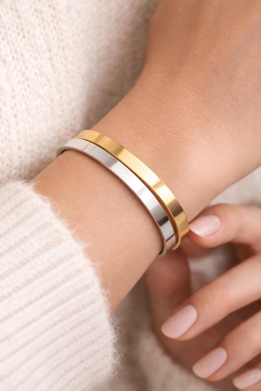 Gold Stainless Steel Bracelet Cuff: Adjustable Minimalist Design, Polished Luxury Finish | 6mm Width, Durable, Comfortable Fit