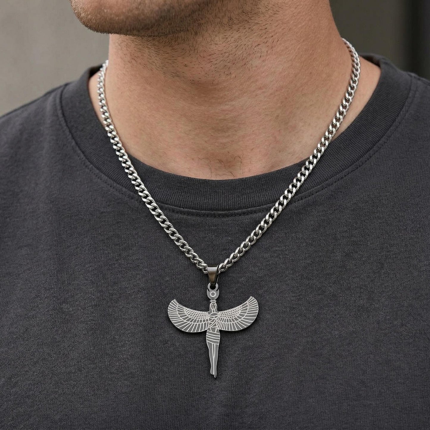 Egyptian Isis Winged Pendant Charm, Protection Amulet (Gold or Silver Tone, Durable Stainless Steel, Smooth Edges, DIY Jewelry Supply)