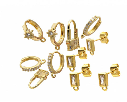 18K Gold Filled Alternative Lever Back Studs: Clear Zirconia Craft Components, Tarnish Resistant