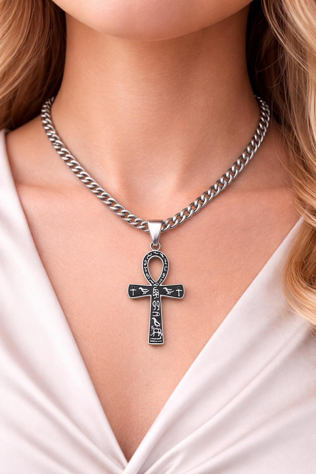 Ankh Cross Pendant Jewelry: Sacred Egyptian Hieroglyph Design, Gold & Silver Stainless (15x30mm, Unisex Charm)