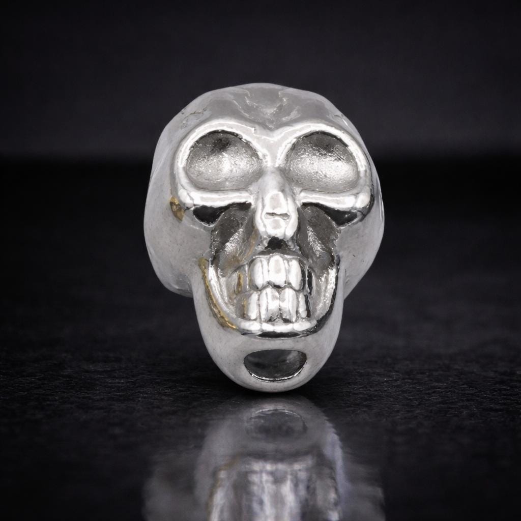Gold Plated Crown Beads Set, Silver Skull Spacers, Gothic Fantasy Jewelry (12pcs, Lead-Free Metal, Smooth Finish)