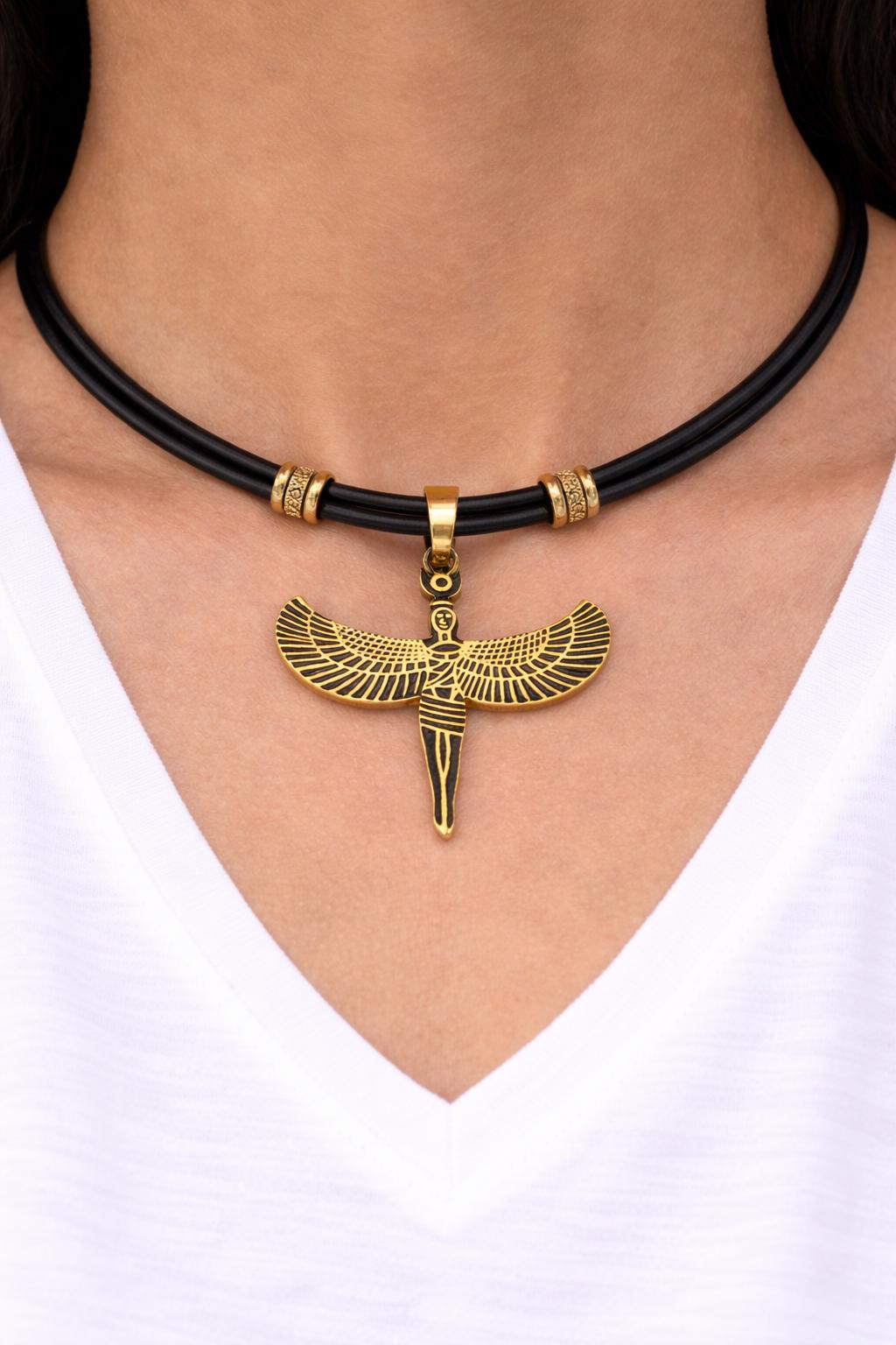 Egyptian Isis Winged Pendant Charm, Protection Amulet (Gold or Silver Tone, Durable Stainless Steel, Smooth Edges, DIY Jewelry Supply)