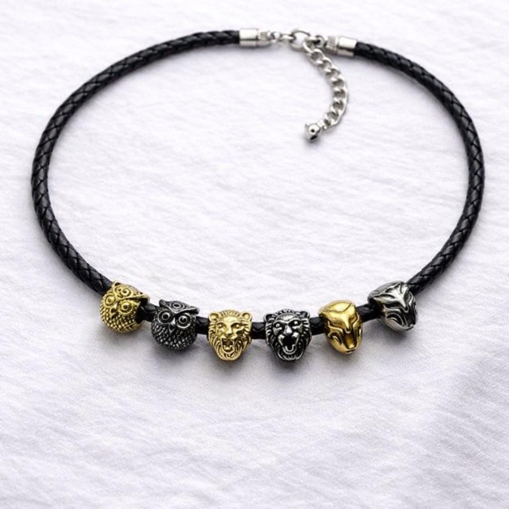 Steel Bead Owl Lion Iron Man: Gold Silver Gunmetal Charms, Stainless Steel, Durable Metal Beads | Unisex Set, 3 Pieces