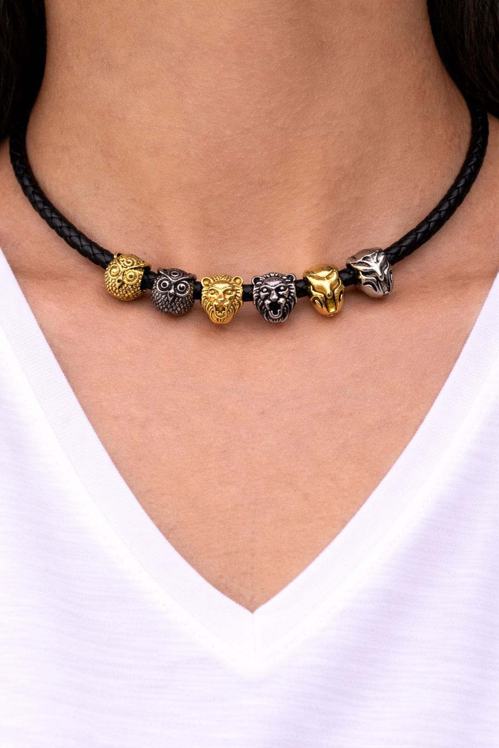 Steel Bead Owl Lion Iron Man: Gold Silver Gunmetal Charms, Stainless Steel, Durable Metal Beads | Unisex Set, 3 Pieces
