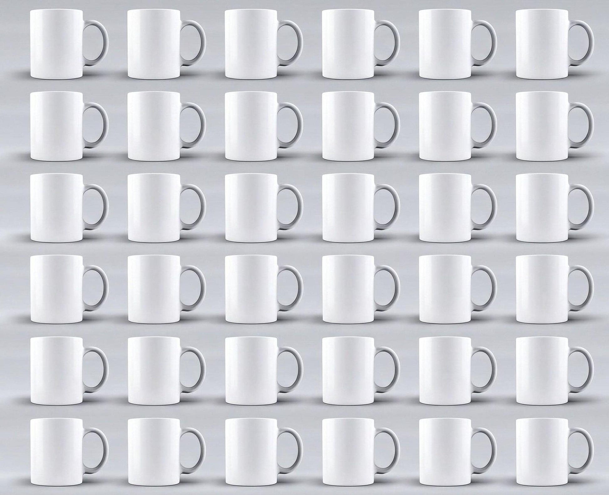a grid of white ceramic mugs with handles, arranged in a repeating pattern.