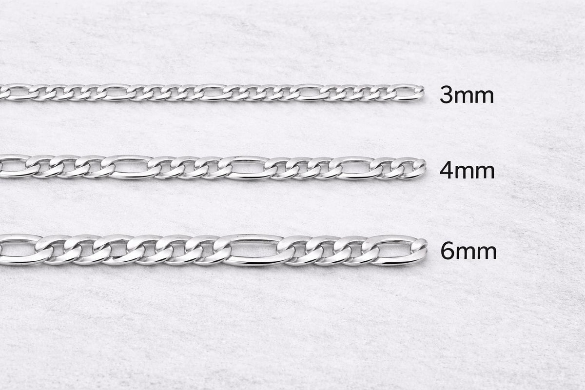 Figaro Link Chain - Durable Stainless Steel Jewelry Chain - Silver Tone, Classic Pattern, 3mm to 6mm Sizes for DIY