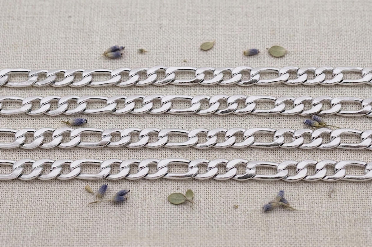 Figaro Link Chain - Durable Stainless Steel Jewelry Chain - Silver Tone, Classic Pattern, 3mm to 6mm Sizes for DIY