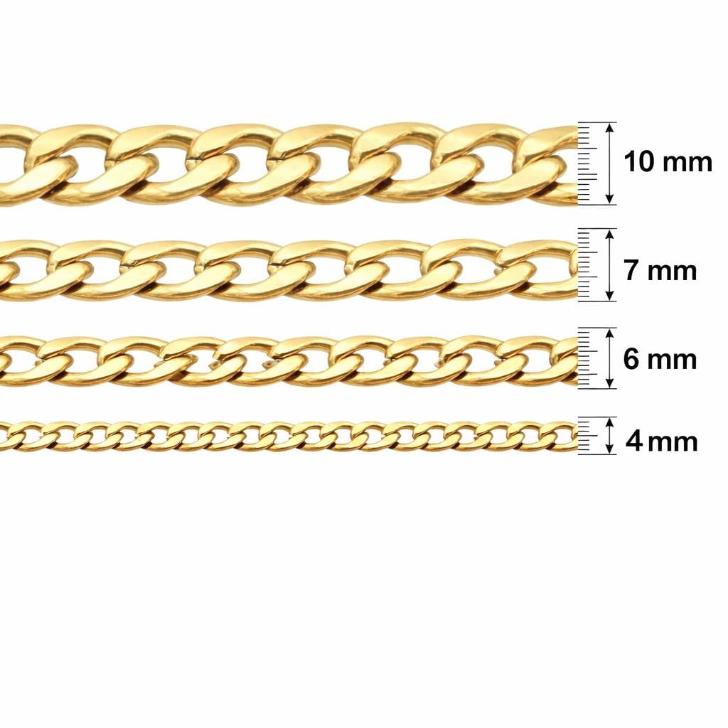 18K Boutique Gold Stainless Steel Curb Chain: Tarnish-Free Waterproof Finish, Sizes 4mm-10mm | Hypoallergenic, Durable | Supply By Yard