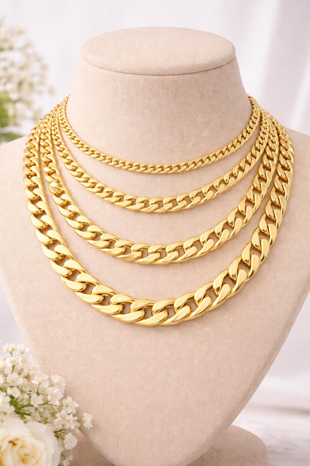 18K Boutique Gold Stainless Steel Curb Chain: Tarnish-Free Waterproof Finish, Sizes 4mm-10mm | Hypoallergenic, Durable | Supply By Yard