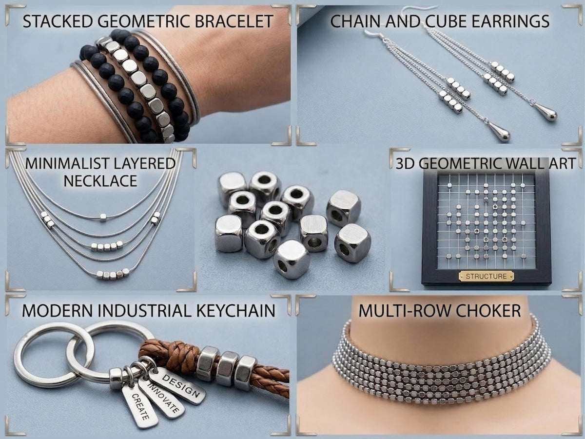 Cube Roundel Plain Spacer Beads - Stainless Steel Metal Beads - Square and Round Shapes, 4mm & 5mm Hole Sizes, Jewelry Crafting