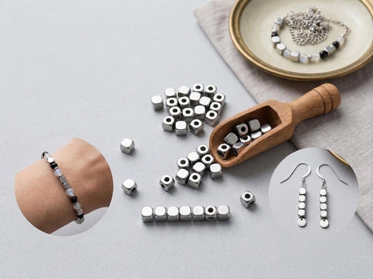 Cube Roundel Plain Spacer Beads - Stainless Steel Metal Beads - Square and Round Shapes, 4mm & 5mm Hole Sizes, Jewelry Crafting