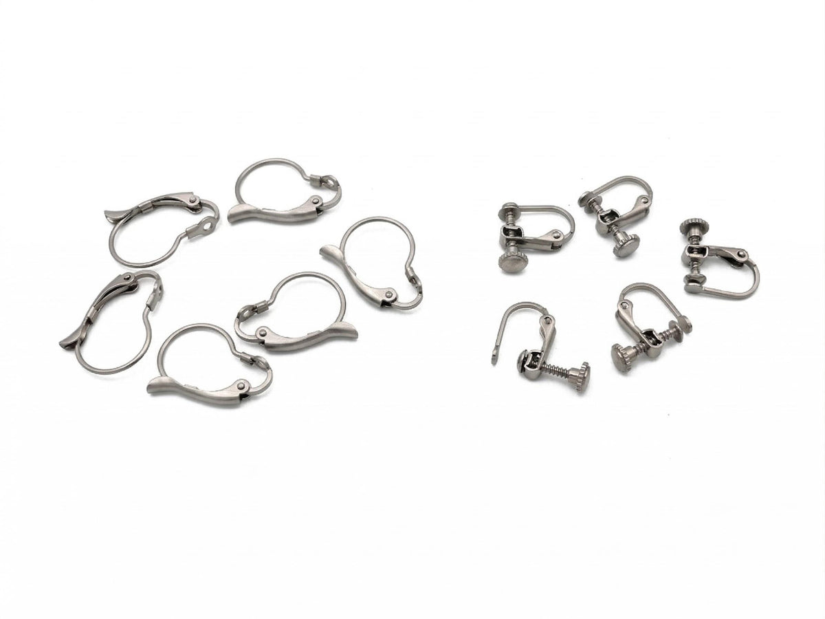 Earring Lever Back Screw Hook Set, Silver Tone Stainless Steel (12 PCs, 13x18mm & 13x13mm, Non Tarnish, DIY Jewelry Making)