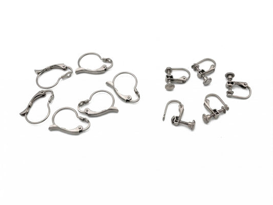 Earring Lever Back Screw Hook Set, Silver Tone Stainless Steel (12 PCs, 13x18mm & 13x13mm, Non Tarnish, DIY Jewelry Making)