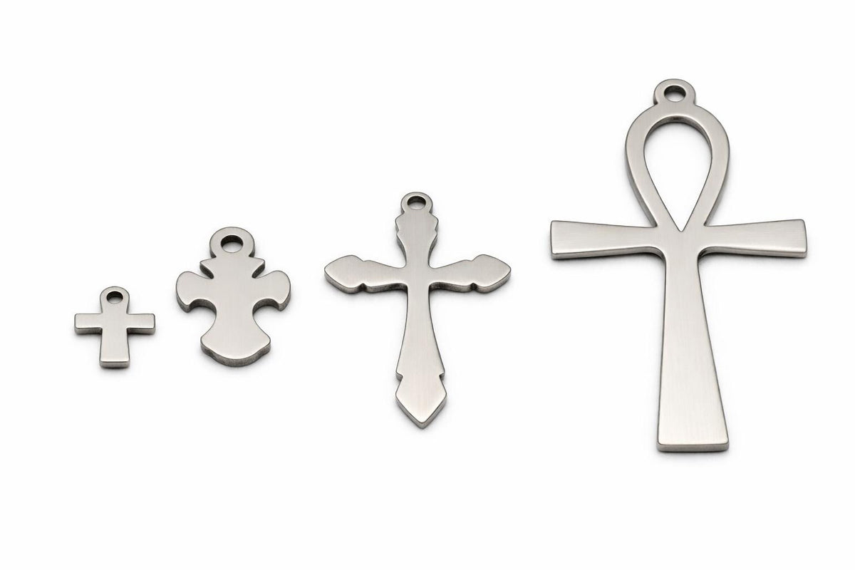 Charm For Jewelry Stainless Steel Charms, Heart, Elephant, Cross & Ankh (Unisex, Durable Metal)