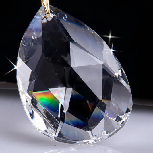 Crystal Chandelier Faceted Teardrop Prisms, Clear AB Iridescent (50x28mm, Glass, Single Hole Hanging Charms)
