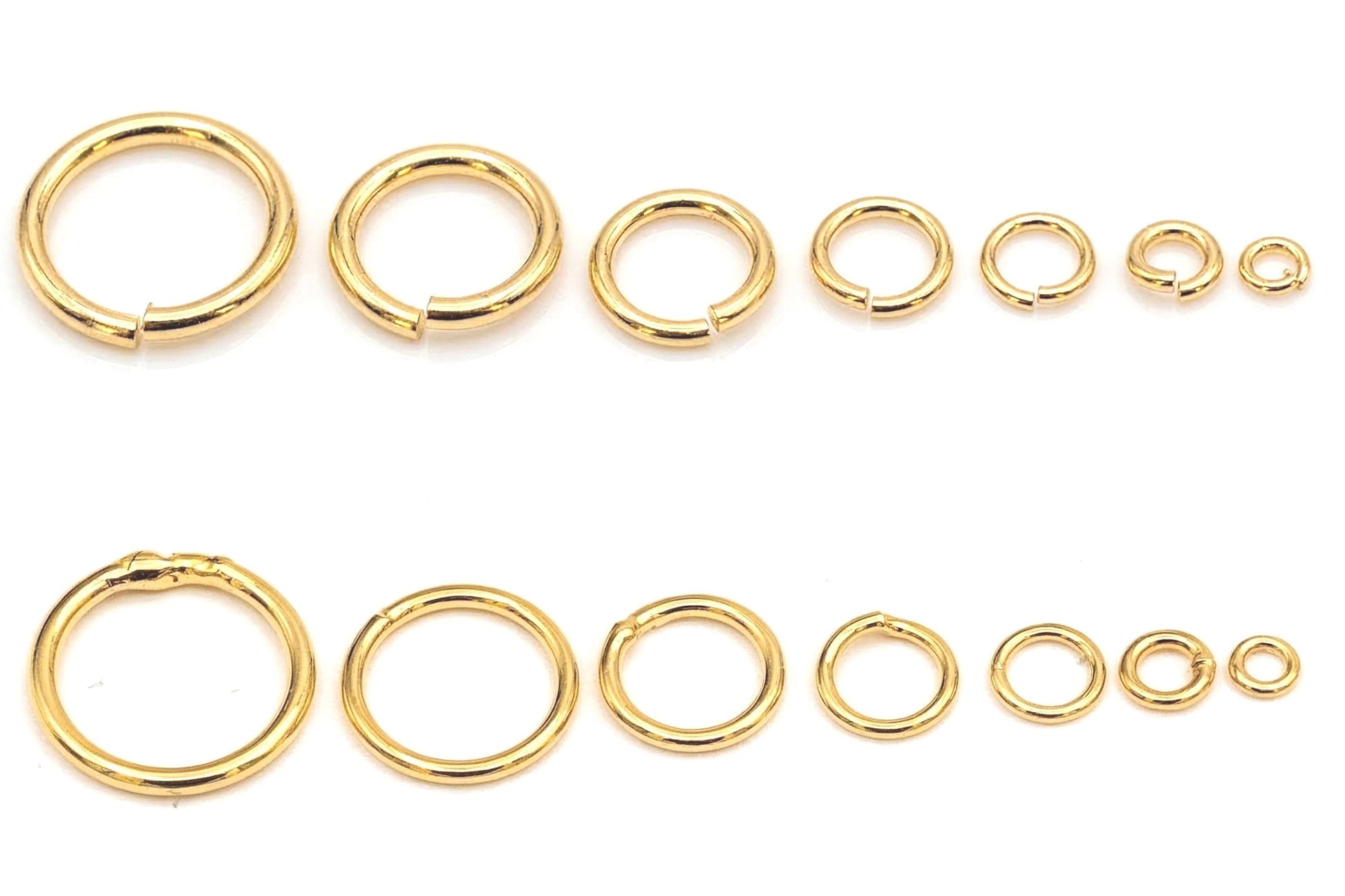 Gold filled alternative jump rings set, open and closed, premium tarnish-resistant finish, 2mm-12mm sizes