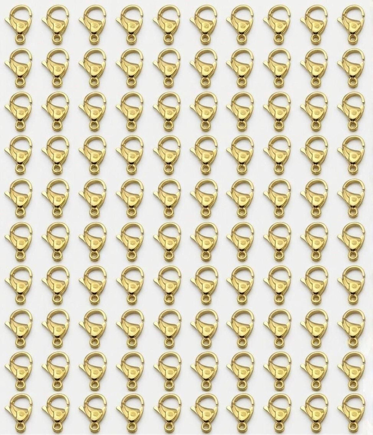a grid of small gold-colored metal clasp hooks arranged in a repeating pattern.