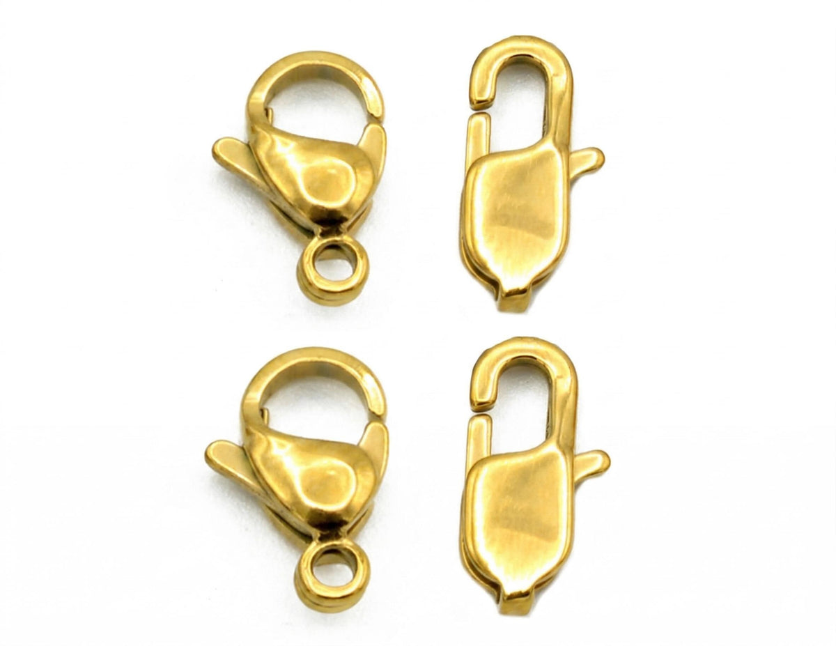 Steel Lobster Clasp Findings: Gold Plated Jewelry Components, Oval & Rectangle Shapes (Multiple Sizes, Stainless Steel)