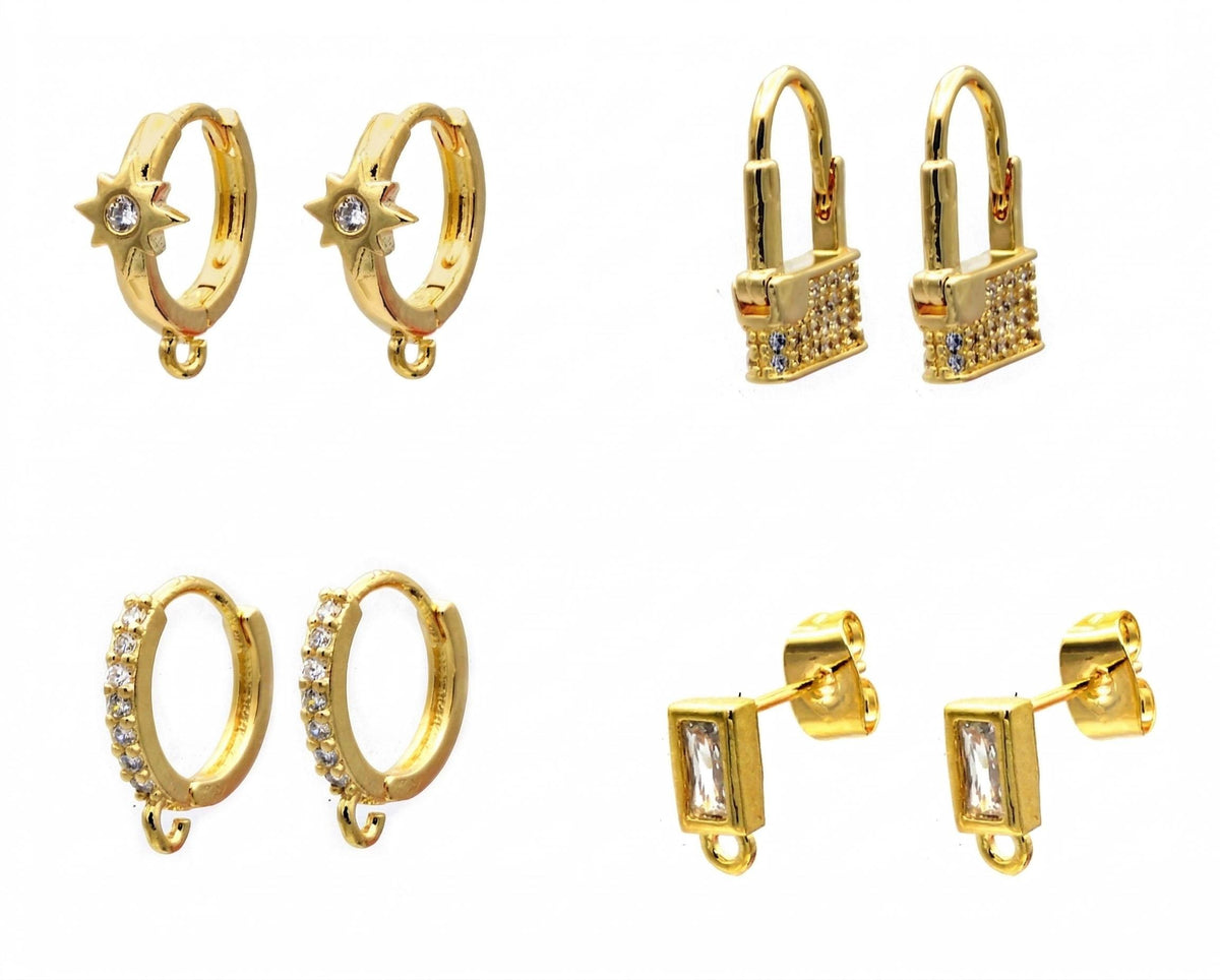 18K Gold Filled Alternative Lever Back Studs: Clear Zirconia Craft Components, Tarnish Resistant