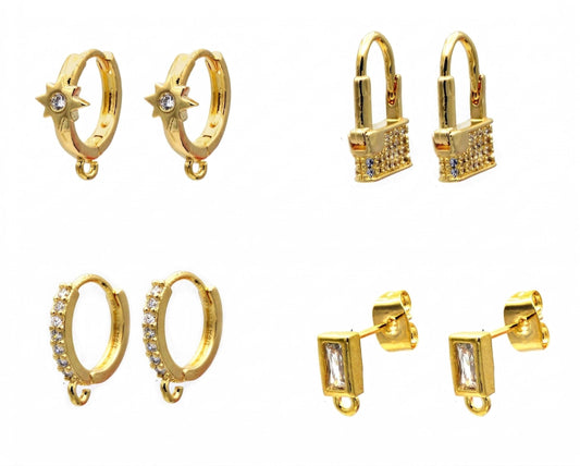 18K Gold Filled Alternative Lever Back Studs: Clear Zirconia Craft Components, Tarnish Resistant