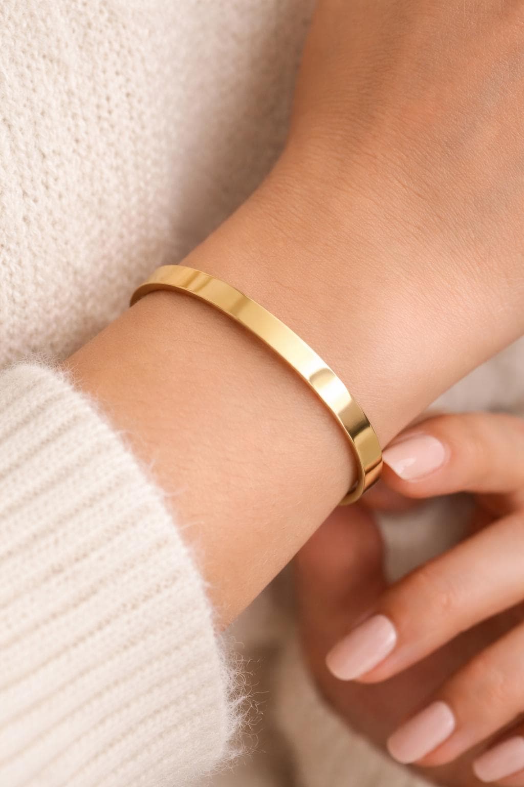 Gold Stainless Steel Bracelet Cuff: Adjustable Minimalist Design, Polished Luxury Finish | 6mm Width, Durable, Comfortable Fit