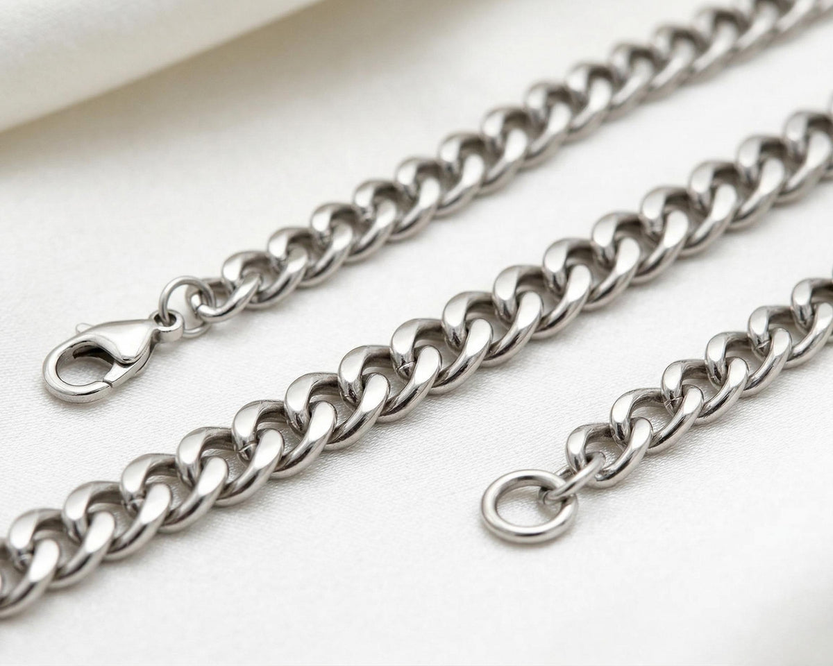 Rollo Cable Curb Chain Collection: Saturn Cuban & Diamond Cut Styles (Stainless Steel, Secure Fit, Multiple Sizes)