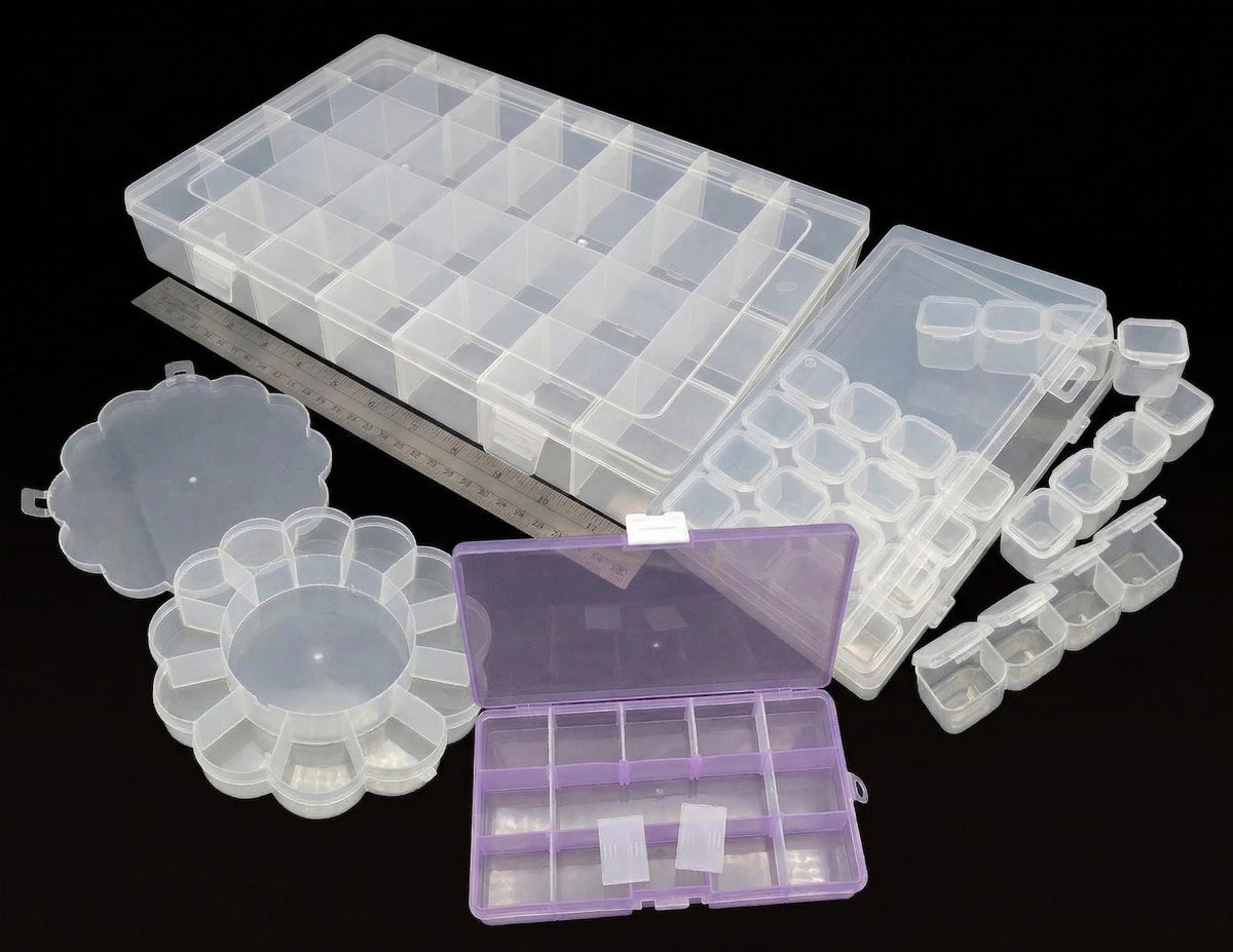 Beading Storage Box Organizer: Clear Plastic, Adjustable Dividers | Stackable, Multi-Compartment, Space Saving | Jewelry Supplies