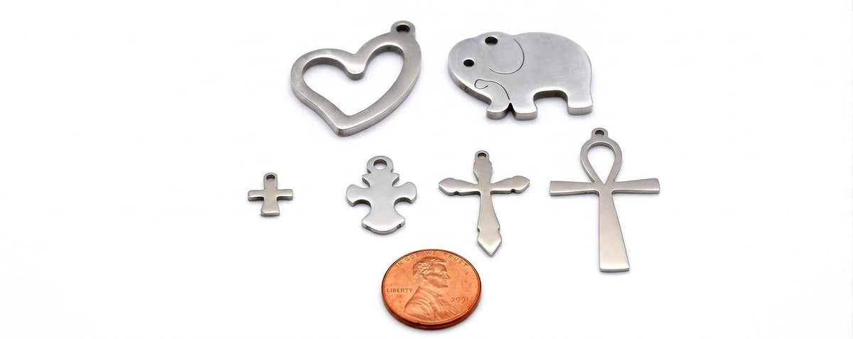 Charm For Jewelry Stainless Steel Charms, Heart, Elephant, Cross & Ankh (Unisex, Durable Metal)