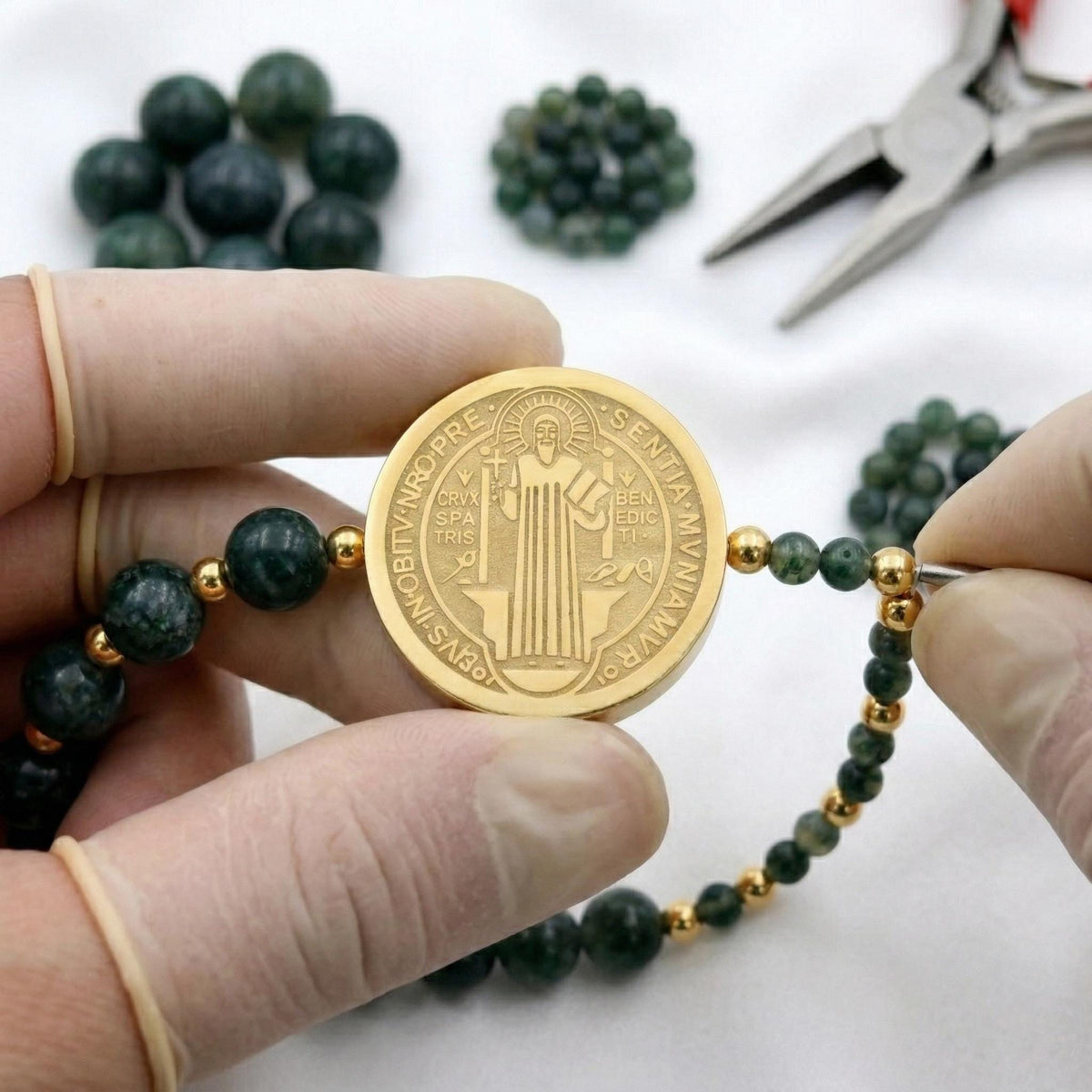 Saint Benedict Gold Slider Beads, Faith Symbol Charms (10mm & 15mm, Gold Stainless Steel, Durable for Bracelets)