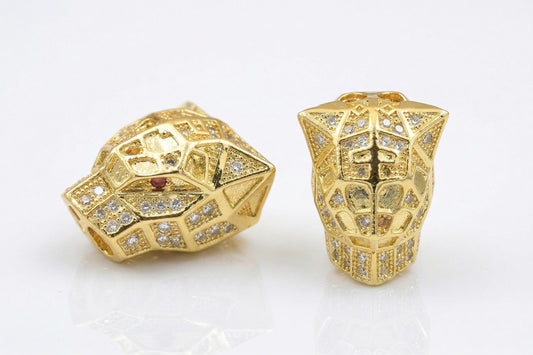 Micro Pave 18K Gold Filled Alternative Beads: Exotic Animal Motif - Clear CZ Rhinestones, Durable Gold Finish for Jewelry Crafting