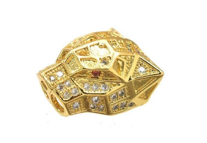 Micro Pave 18K Gold Filled Alternative Beads: Exotic Animal Motif - Clear CZ Rhinestones, Durable Gold Finish for Jewelry Crafting