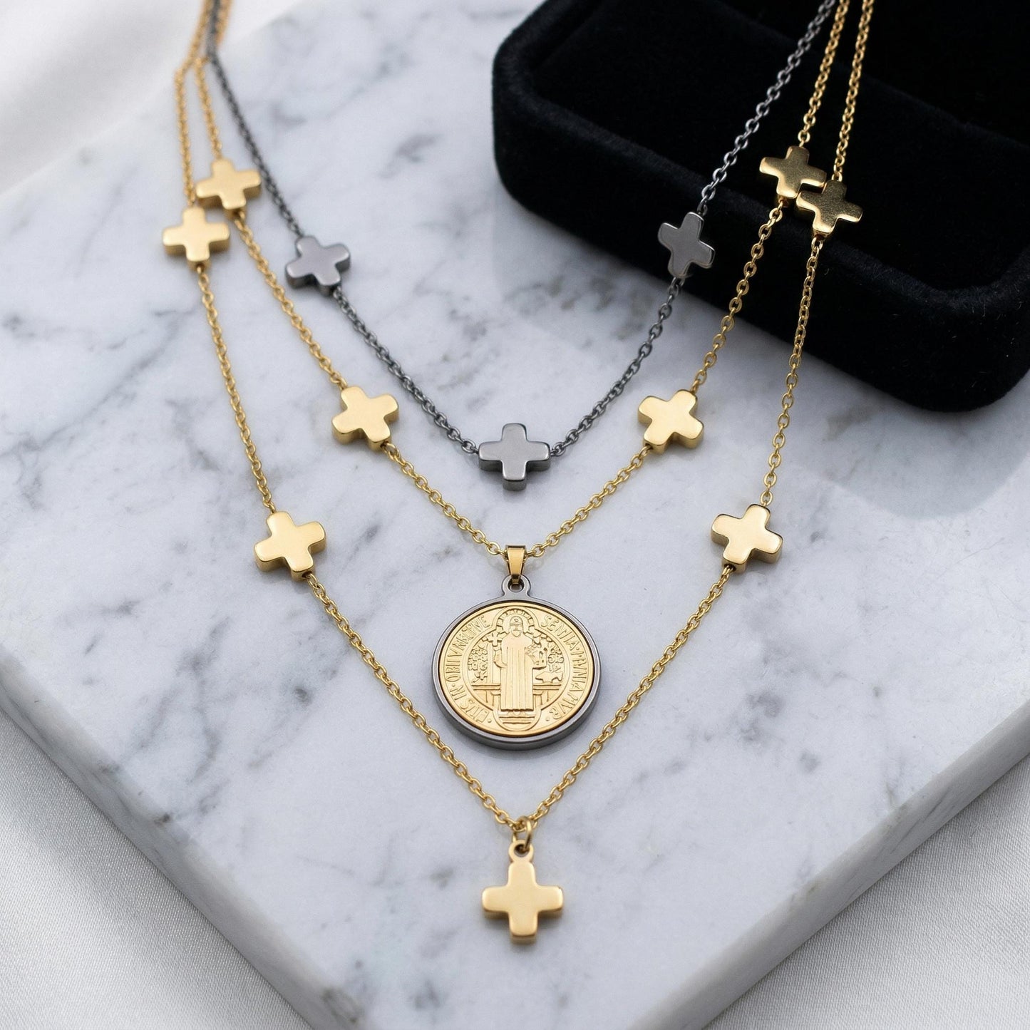 Gold Silver Cross Flat Spacer Beads: Polished Stainless Steel, 8x10mm, Durable Metal Findings | DIY Jewelry, Bracelet Components