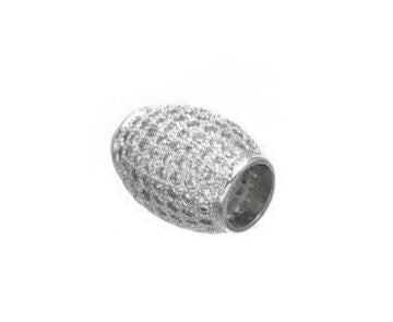 Oval Micro Pave Rhodium Bead: Clear Cubic Zirconia Sparkle, Gold Filled Alternative Appearance (13x11mm, Hole 6mm, Base)