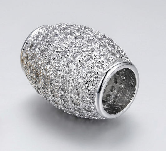 Oval Micro Pave Rhodium Bead: Clear Cubic Zirconia Sparkle, Gold Filled Alternative Appearance (13x11mm, Hole 6mm, Base)
