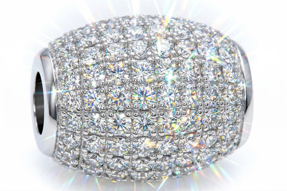 Oval Micro Pave Rhodium Bead: Clear Cubic Zirconia Sparkle, Gold Filled Alternative Appearance (13x11mm, Hole 6mm, Base)