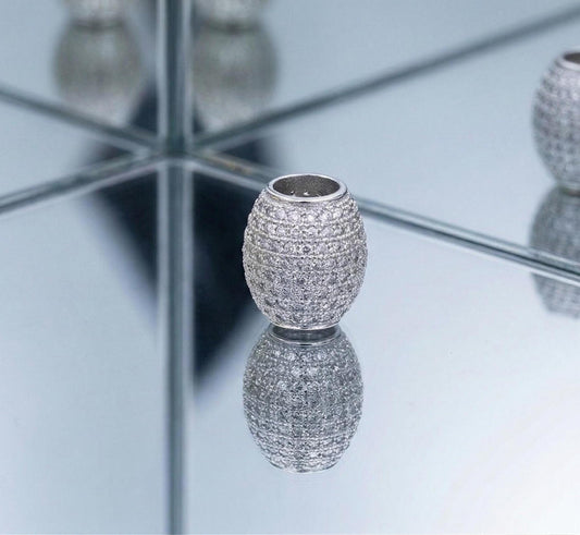 Oval Micro Pave Rhodium Bead: Clear Cubic Zirconia Sparkle, Gold Filled Alternative Appearance (13x11mm, Hole 6mm, Base)