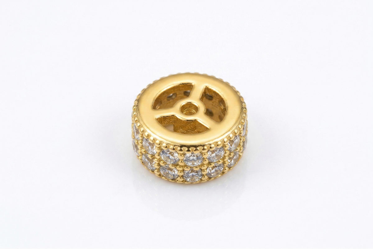 Gold Filled Alternative Micro Pave Beads: 8mm Roundel CZ Cubic Zirconia, Clear Stones Durable Finish | Jewelry Making Parts