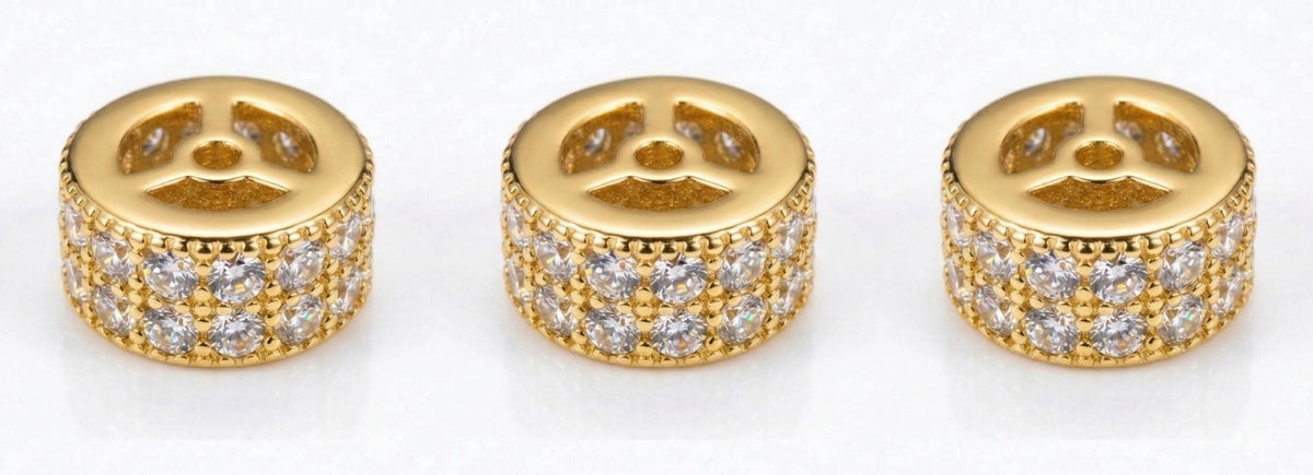 Gold Filled Alternative Micro Pave Beads: 8mm Roundel CZ Cubic Zirconia, Clear Stones Durable Finish | Jewelry Making Parts