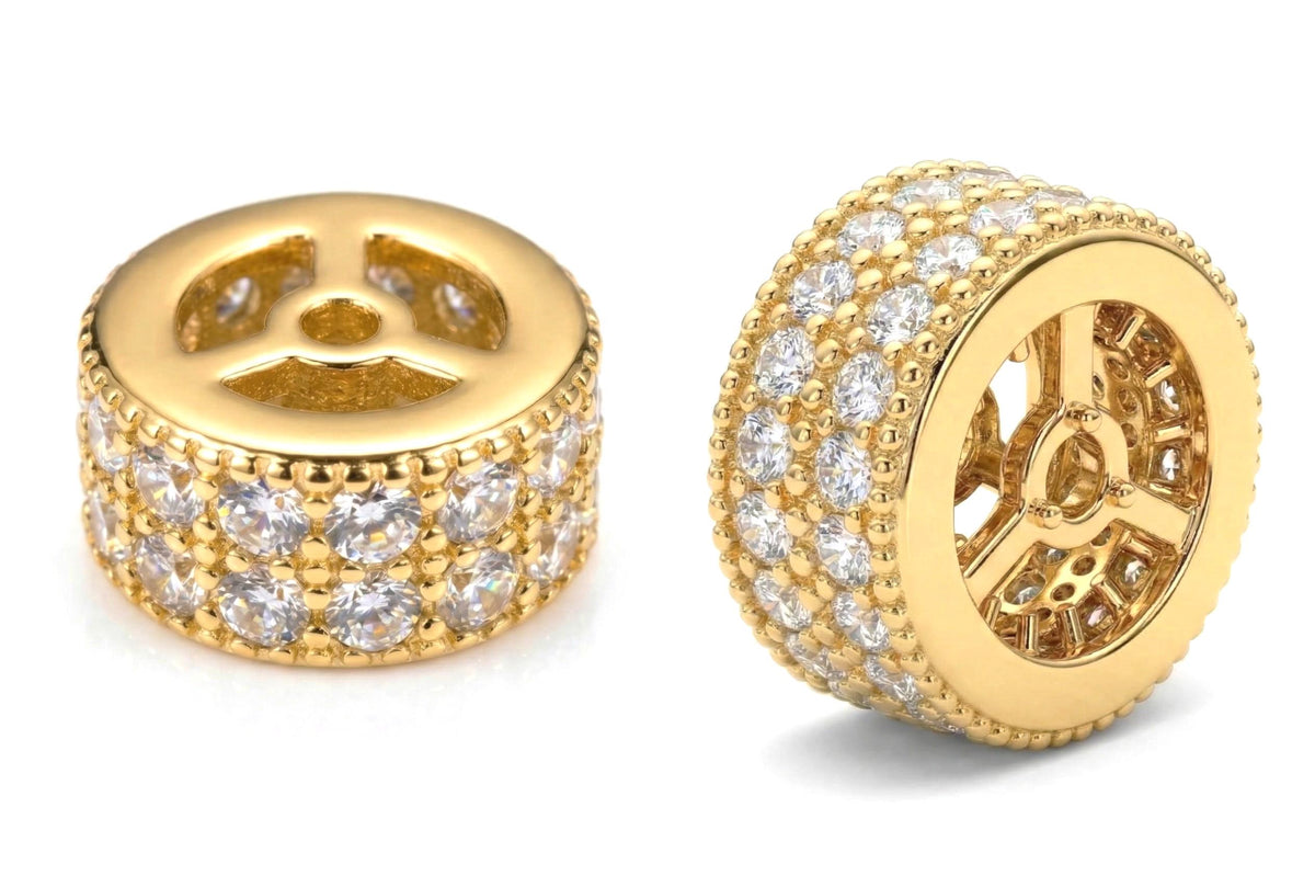 Gold Filled Alternative Micro Pave Beads: 8mm Roundel CZ Cubic Zirconia, Clear Stones Durable Finish | Jewelry Making Parts