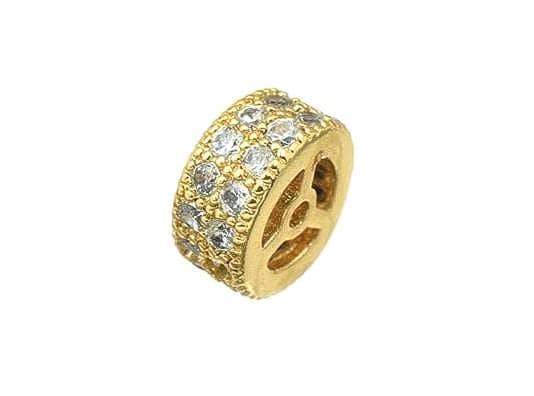 Gold Filled Alternative Micro Pave Beads: 8mm Roundel CZ Cubic Zirconia, Clear Stones Durable Finish | Jewelry Making Parts