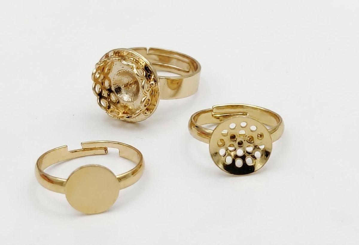 18K Gold Filled Alternative Adjustable Ring Findings Frames for Beading (12-14mm, Durable Finish, Jewelry Crafting)
