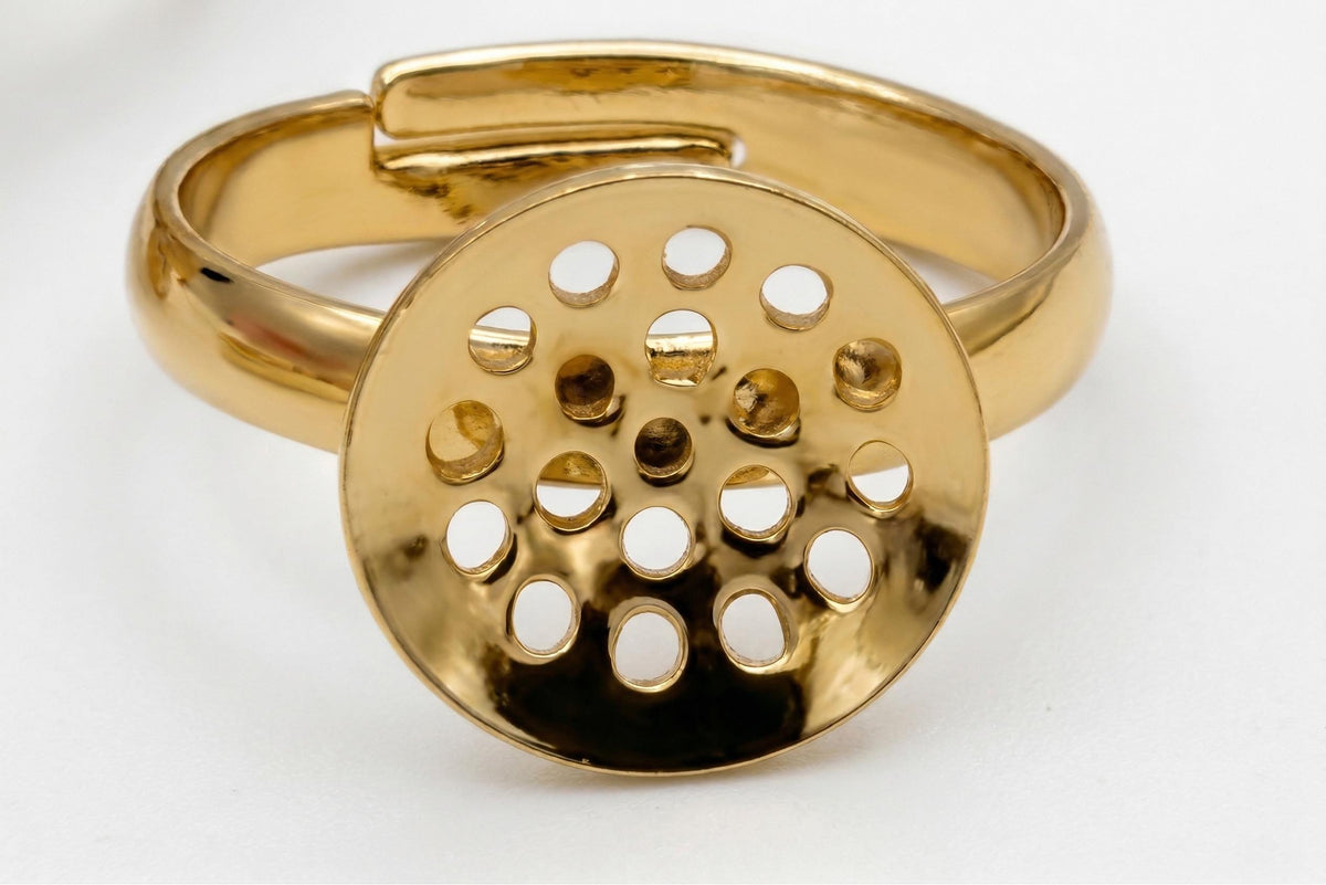 18K Gold Filled Alternative Adjustable Ring Findings Frames for Beading (12-14mm, Durable Finish, Jewelry Crafting)
