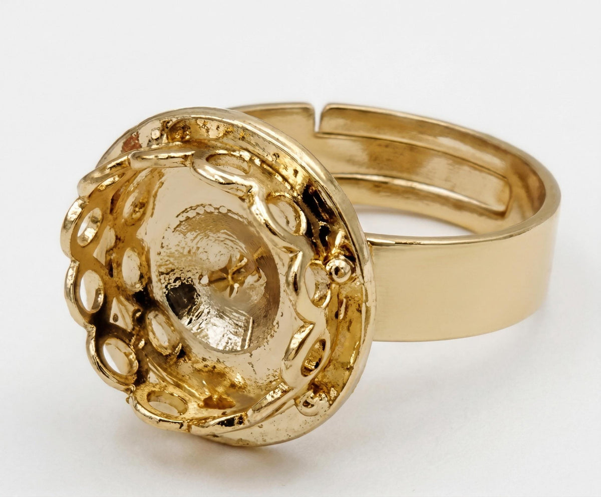18K Gold Filled Alternative Adjustable Ring Findings Frames for Beading (12-14mm, Durable Finish, Jewelry Crafting)