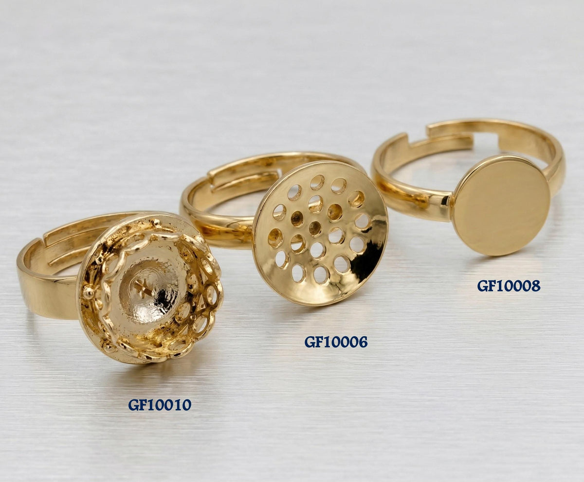 18K Gold Filled Alternative Adjustable Ring Findings Frames for Beading (12-14mm, Durable Finish, Jewelry Crafting)