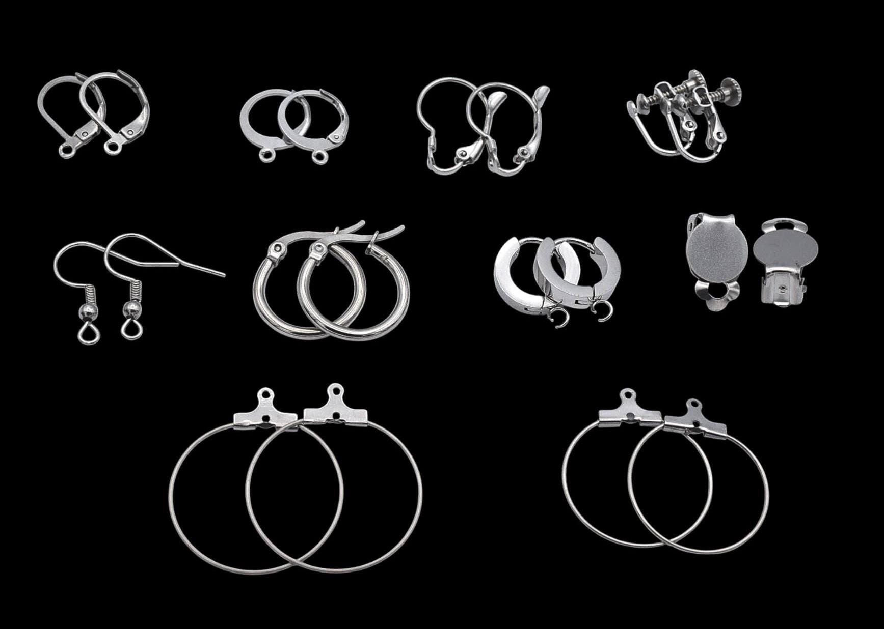 Lever Back Hooks Earring Findings Set, Stainless Steel, Hypoallergenic (Silver Tone, Multiple Styles, DIY Jewelry Makers)