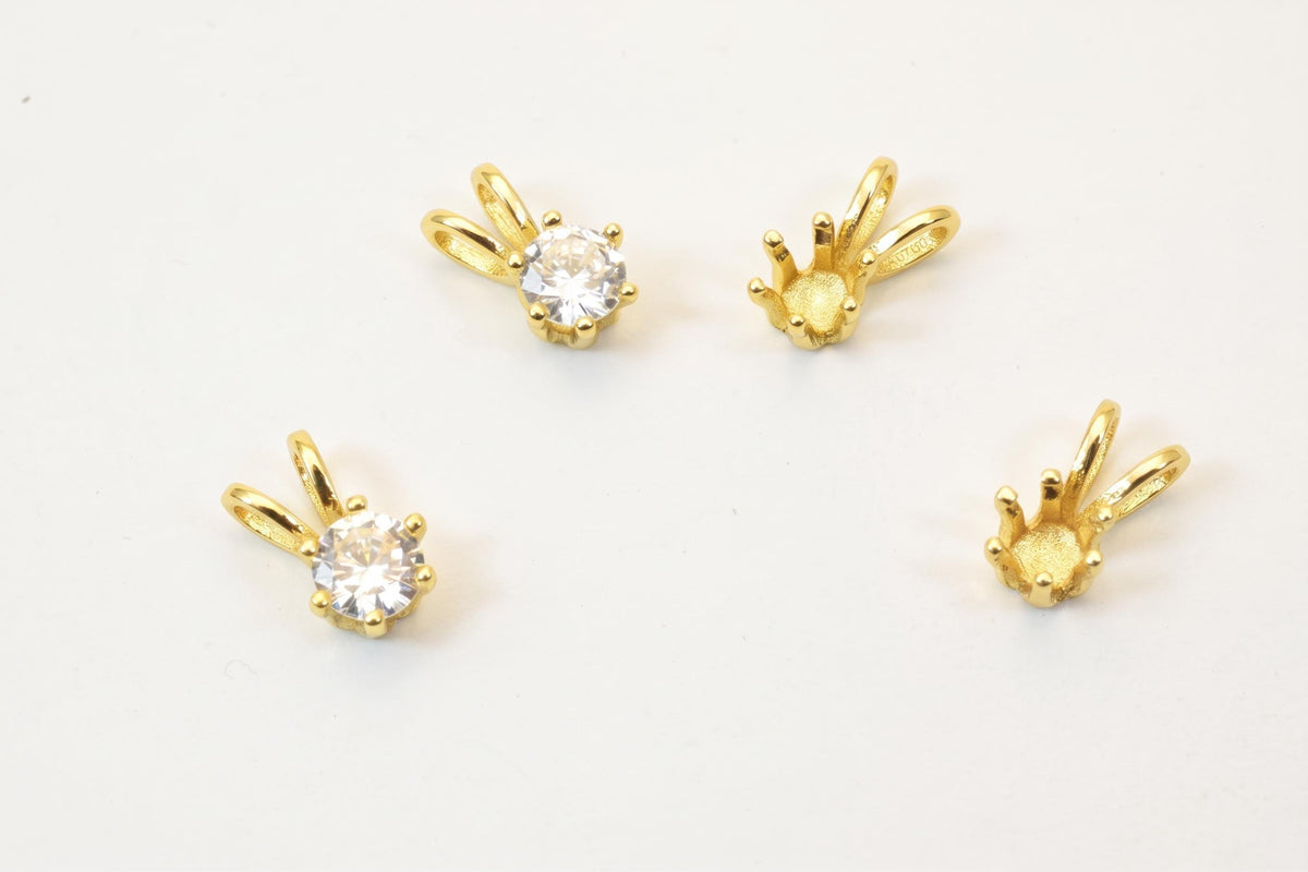 18K Gold Filled Alternative CZ Charm Pendant - Oval Connected Bail, Clear Cubic Zirconia Stone - Tarnish Resistant.