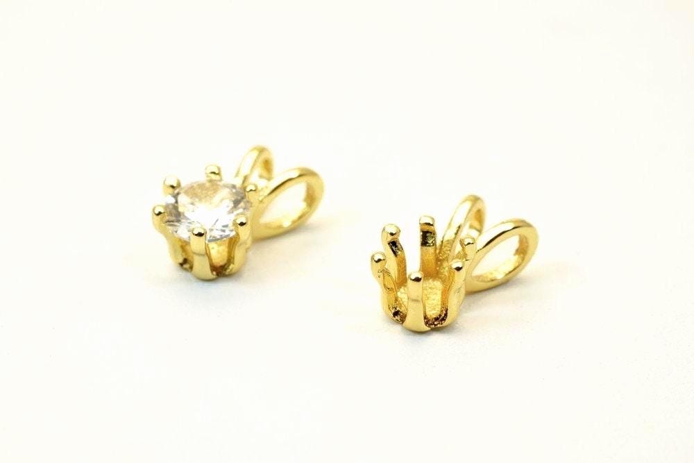 18K Gold Filled Alternative CZ Charm Pendant - Oval Connected Bail, Clear Cubic Zirconia Stone - Tarnish Resistant.