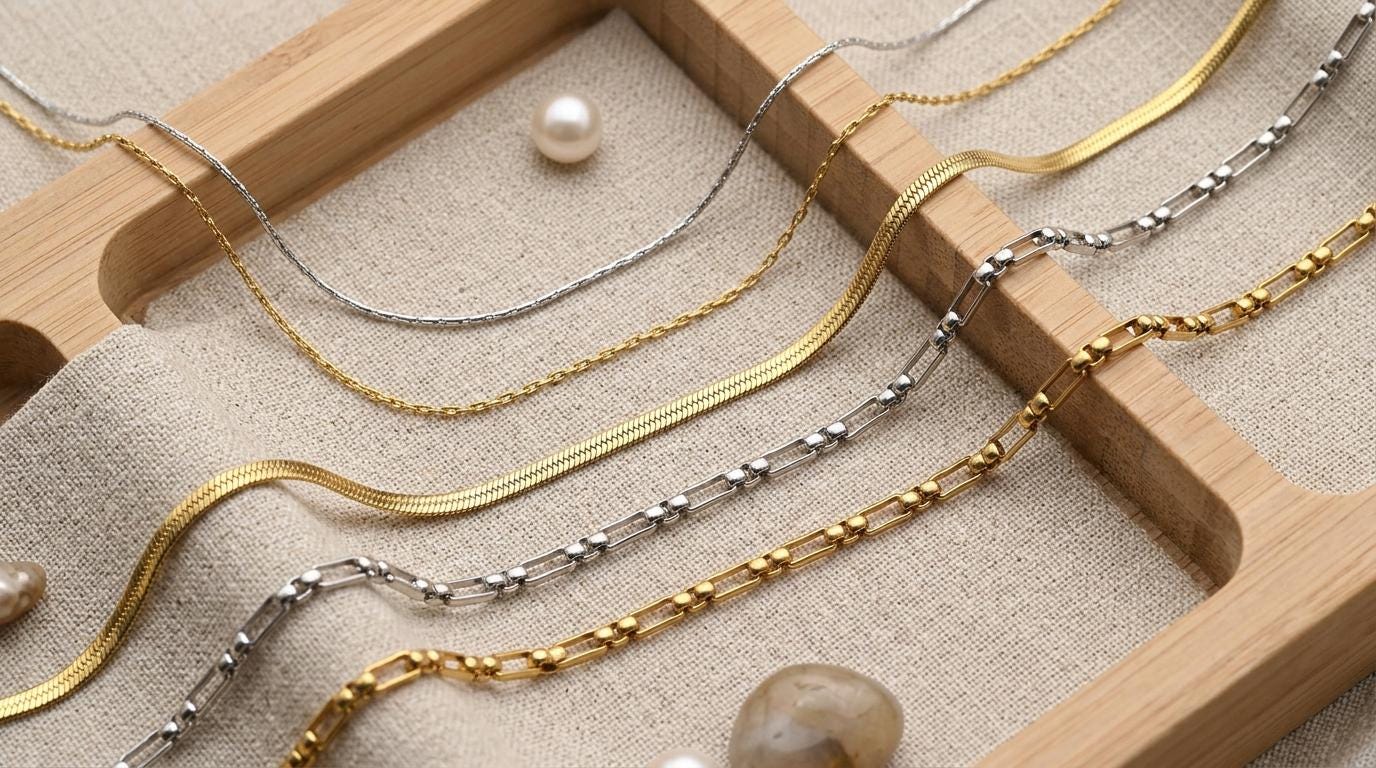 Gold And Silver Box Snake Paperclip Chain - Mixed Metal Jewelry Supply - Layered Necklace, Bracelet Links, Durable Stainless Steel