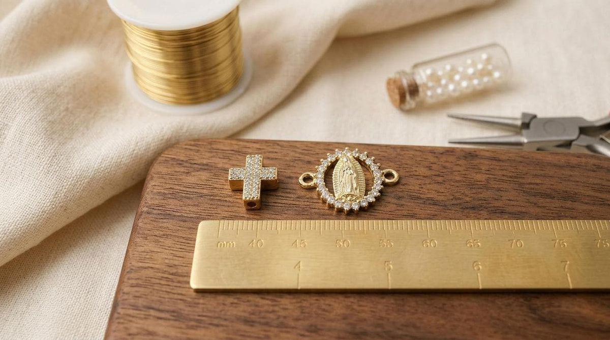 Gold CZ Cross Bead Connector: Sparkling Virgin Mary Pendant - Micro Pave Cubic Zirconia, Tarnish Resistant, Catholic Jewelry DIY