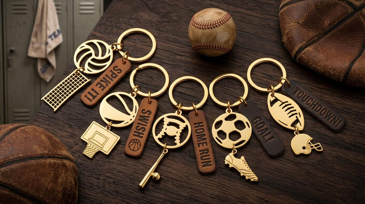 Football Pendant Set Sports Charms: Mixed Ball Designs, Gold Stainless Steel | Lightweight, Lead Free | 6 Pcs DIY Jewelry
